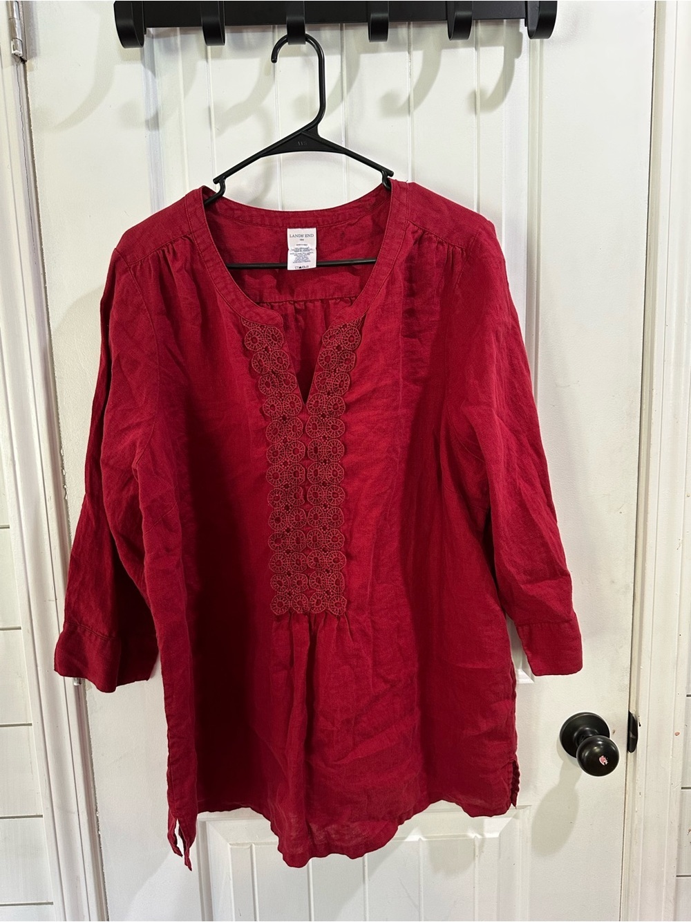 Lands' End Red Embroidered V-Neck linen Tunic